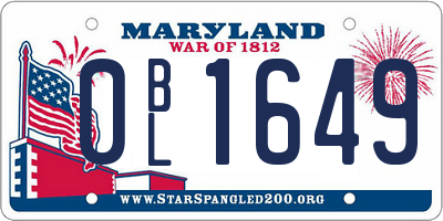 MD license plate 0BL1649