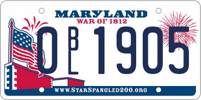 MD license plate 0BL1905