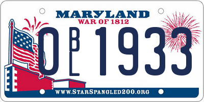 MD license plate 0BL1933