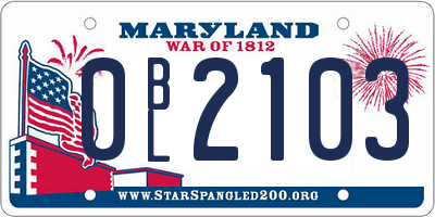 MD license plate 0BL2103