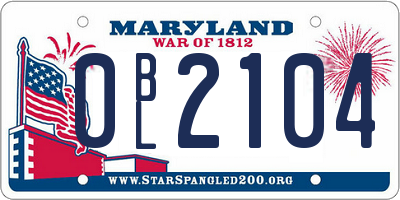 MD license plate 0BL2104