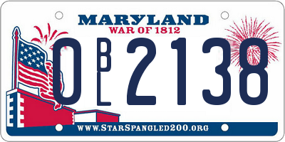 MD license plate 0BL2138
