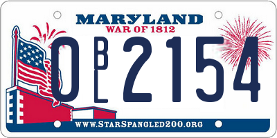 MD license plate 0BL2154