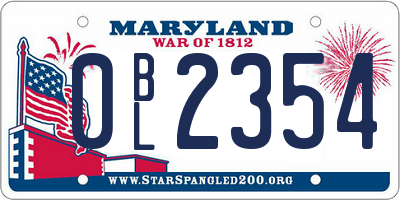 MD license plate 0BL2354