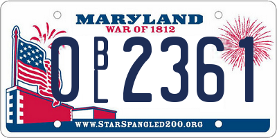 MD license plate 0BL2361