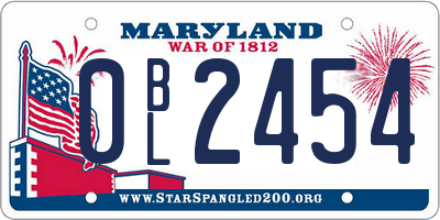 MD license plate 0BL2454