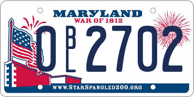 MD license plate 0BL2702