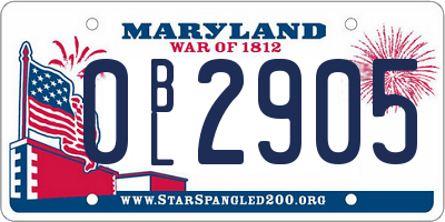 MD license plate 0BL2905