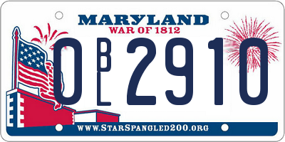 MD license plate 0BL2910
