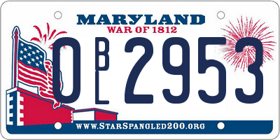 MD license plate 0BL2953