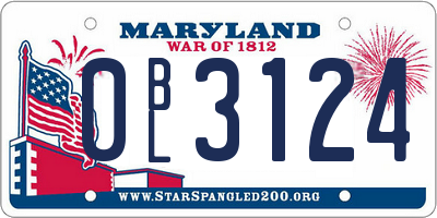 MD license plate 0BL3124