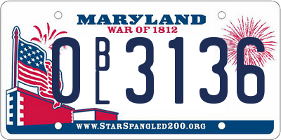 MD license plate 0BL3136