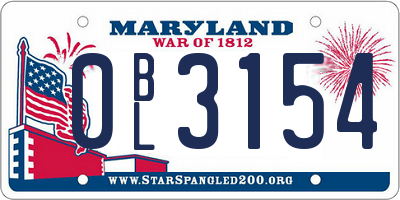 MD license plate 0BL3154