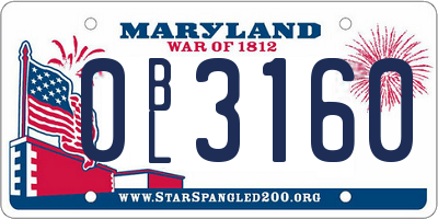 MD license plate 0BL3160