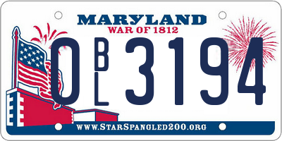 MD license plate 0BL3194