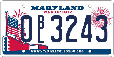 MD license plate 0BL3243