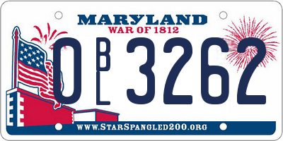 MD license plate 0BL3262
