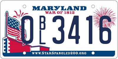 MD license plate 0BL3416