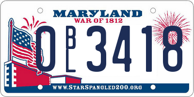 MD license plate 0BL3418