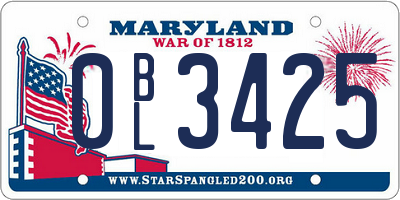 MD license plate 0BL3425