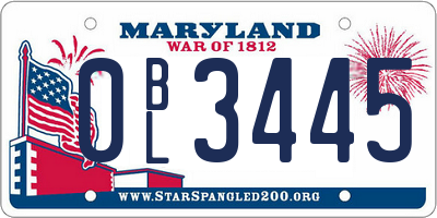MD license plate 0BL3445