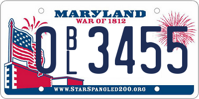 MD license plate 0BL3455