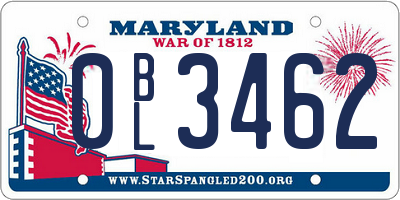 MD license plate 0BL3462