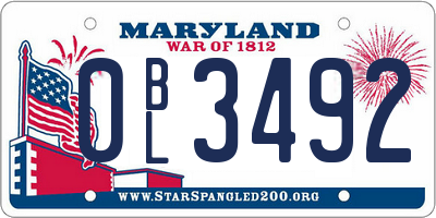 MD license plate 0BL3492