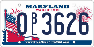 MD license plate 0BL3626
