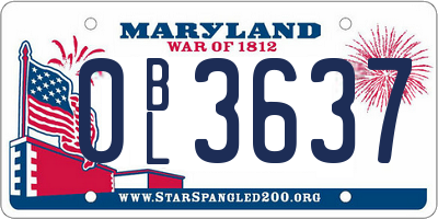 MD license plate 0BL3637