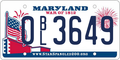 MD license plate 0BL3649
