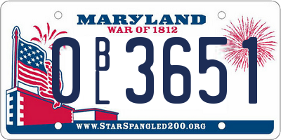 MD license plate 0BL3651