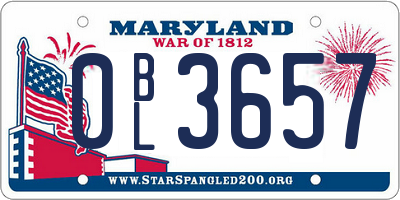 MD license plate 0BL3657