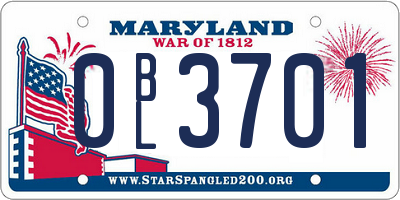 MD license plate 0BL3701