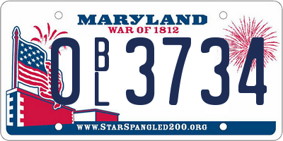 MD license plate 0BL3734
