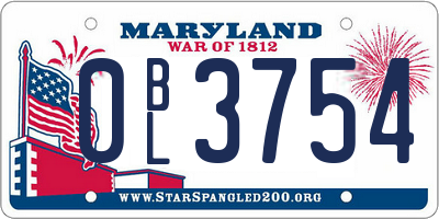MD license plate 0BL3754
