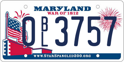 MD license plate 0BL3757
