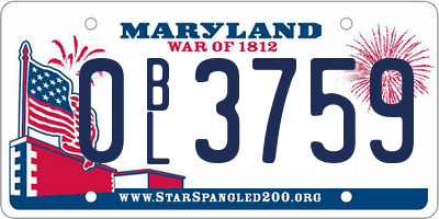 MD license plate 0BL3759