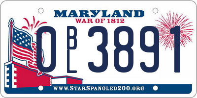 MD license plate 0BL3891