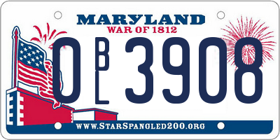 MD license plate 0BL3908