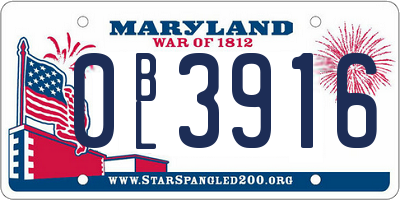 MD license plate 0BL3916