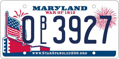 MD license plate 0BL3927