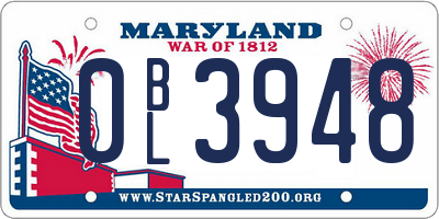 MD license plate 0BL3948
