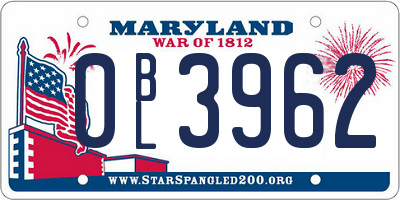 MD license plate 0BL3962