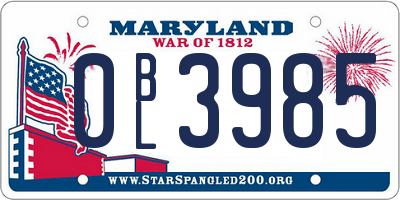MD license plate 0BL3985