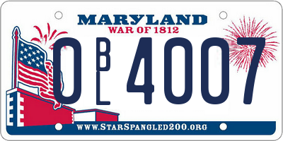 MD license plate 0BL4007