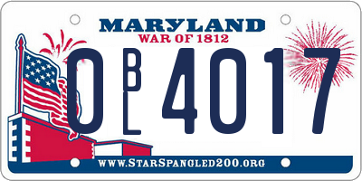 MD license plate 0BL4017