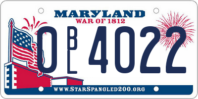 MD license plate 0BL4022