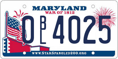 MD license plate 0BL4025