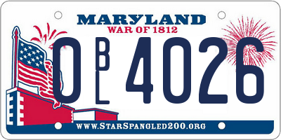 MD license plate 0BL4026